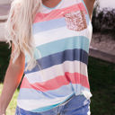  Skyla Sequin Pocket Patchwork Striped Tank Top