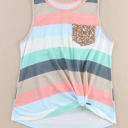  Skyla Sequin Pocket Patchwork Striped Tank Top