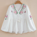  Skylar Flower Lace-up Babydoll Blouse