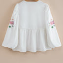  Skylar Flower Lace-up Babydoll Blouse