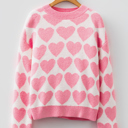 Strawberry Pink Medium Skylar Heart Print Knit Sweater