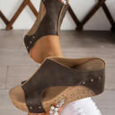 Chestnut Size 9 Skylar Pu Leather Wedge Slippers