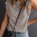  Sofia Crew Neck Ruffled Striped Tank Top