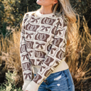  Sofia Western Fashion Print Sweater