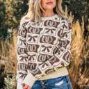 Brown XL Sofia Western Fashion Print Sweater