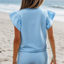  Sol Striped Detail Flutter Sleeve Zipped Collar Short Set