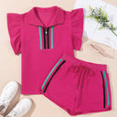 Strawberry Pink XL Sol Striped Detail Flutter Sleeve Zipped Collar Short Set