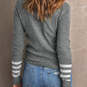  Sophie Striped Sleeve Plain Knit Sweater