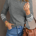 Gray Large Sophie Striped Sleeve Plain Knit Sweater