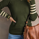 Green XXL Sophie Striped Sleeve Plain Knit Sweater