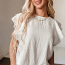  Soraya Crinkled Layered Ruffled Flutter Sleeve Blouse