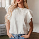  Soraya Crinkled Layered Ruffled Flutter Sleeve Blouse