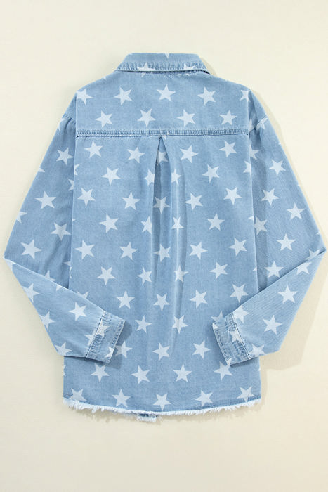 Star Light Wash Raw Hem Denim Jacket