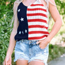 Red Large Stars and Stripes Flag Pattern Knitted Tank