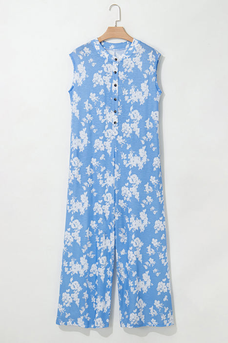 Stella Floral Half Button Wide Leg Jumpsuit
