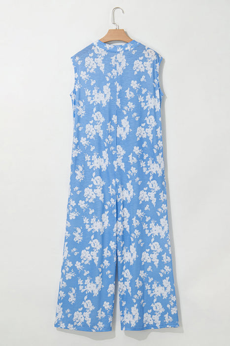 Stella Floral Half Button Wide Leg Jumpsuit