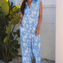 Myosotis Medium Stella Floral Half Button Wide Leg Jumpsuit