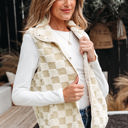  Stevie Sherpa Checkerboard Button Vest With Pocket