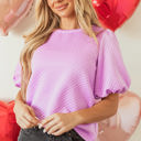 Pink Large Stevie Textured Puff Sleeve Blouse