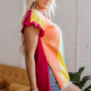  Stormi Color Block Ruffled Crew Neck Loose Fit Top