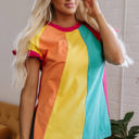  Stormi Color Block Ruffled Crew Neck Loose Fit Top