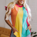  Stormi Color Block Ruffled Crew Neck Loose Fit Top