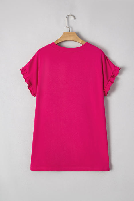 Stormi Color Block Ruffled Crew Neck Loose Fit Top