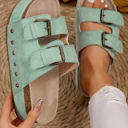  Suede Buckle Decor Footbed Sandal Slippers