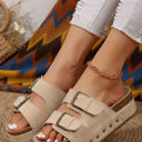  Suede Buckle Decor Footbed Sandal Slippers