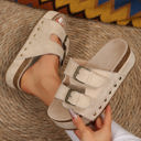  Suede Buckle Decor Footbed Sandal Slippers