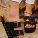 Black Size 8.5 Suede Buckle Decor Footbed Sandal Slippers