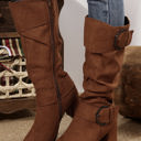  Suede Double Buckled Side Zipped Mid-calf Boots