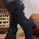  Suede Double Buckled Side Zipped Mid-calf Boots