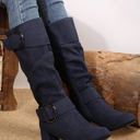  Suede Double Buckled Side Zipped Mid-calf Boots