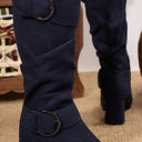  Suede Double Buckled Side Zipped Mid-calf Boots
