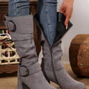  Suede Double Buckled Side Zipped Mid-calf Boots
