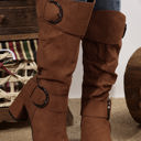  Suede Double Buckled Side Zipped Mid-calf Boots
