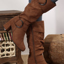  Suede Double Buckled Side Zipped Mid-calf Boots