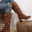  Suede Double Buckled Side Zipped Mid-calf Boots