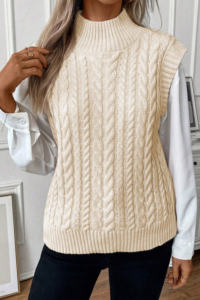 Sylvia Cable Knit High Neck Sweater Vest