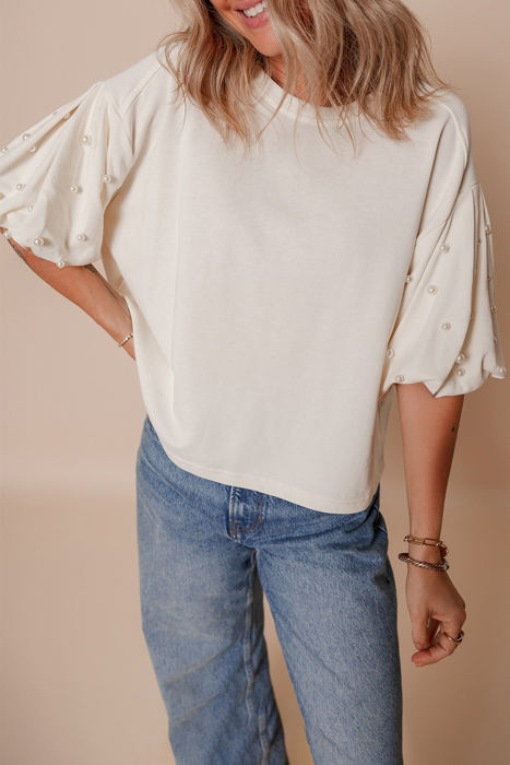 Sylvia Pearled Puff Sleeve Loose Top