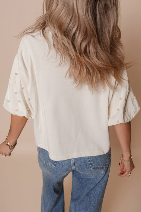 Sylvia Pearled Puff Sleeve Loose Top