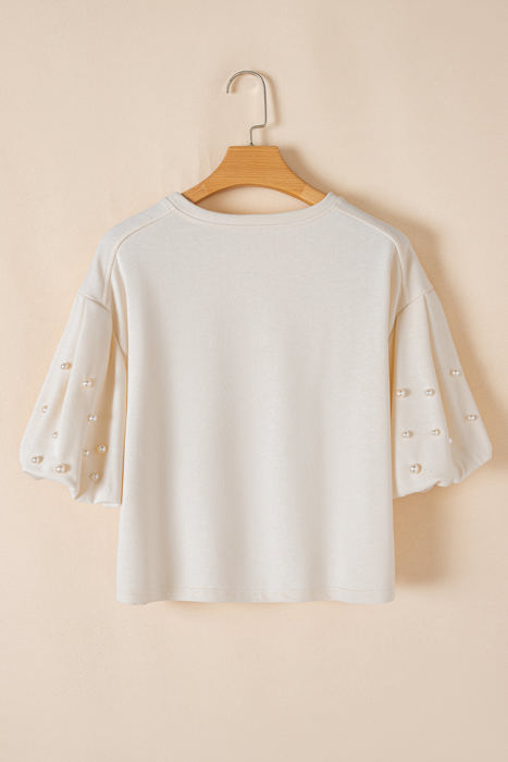 Sylvia Pearled Puff Sleeve Loose Top