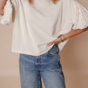 White Large Sylvia Pearled Puff Sleeve Loose Top