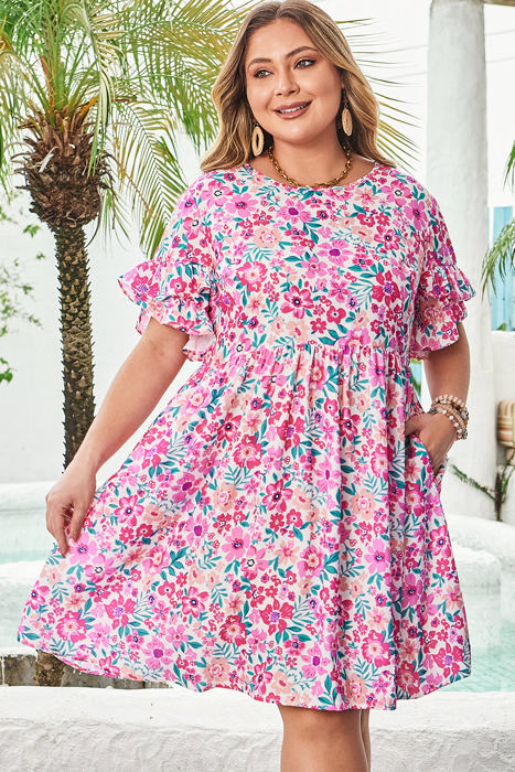 Talia Plus Size Floral Short Sleeve Flare Dress