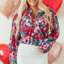  Taylor Floral Balloon Sleeve Half Buttons Blouse