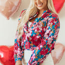  Taylor Floral Balloon Sleeve Half Buttons Blouse