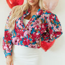  Taylor Floral Balloon Sleeve Half Buttons Blouse