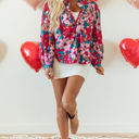  Taylor Floral Balloon Sleeve Half Buttons Blouse