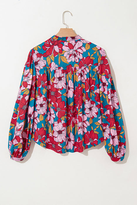 Taylor Floral Balloon Sleeve Half Buttons Blouse